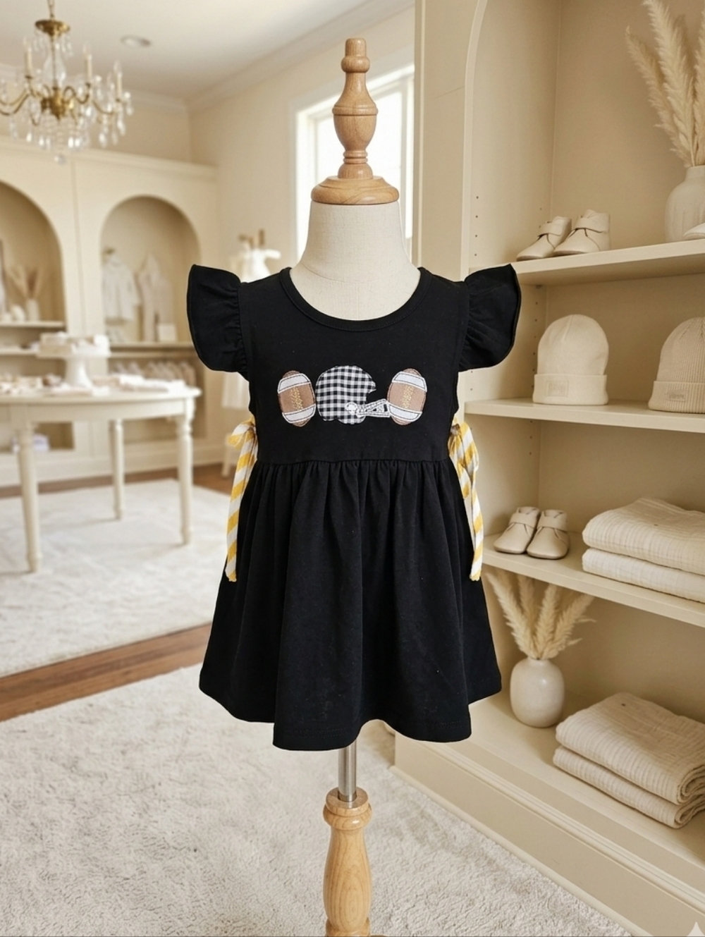 Black & Yellow Football 2PC Shorts Set | Appliqué Helmet & Football | 18-24M